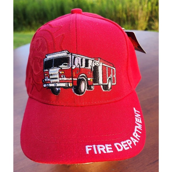 Fire Department Red Hat Strapback Adjustable Baseball Cap Golden Lion - Picture 2 of 7